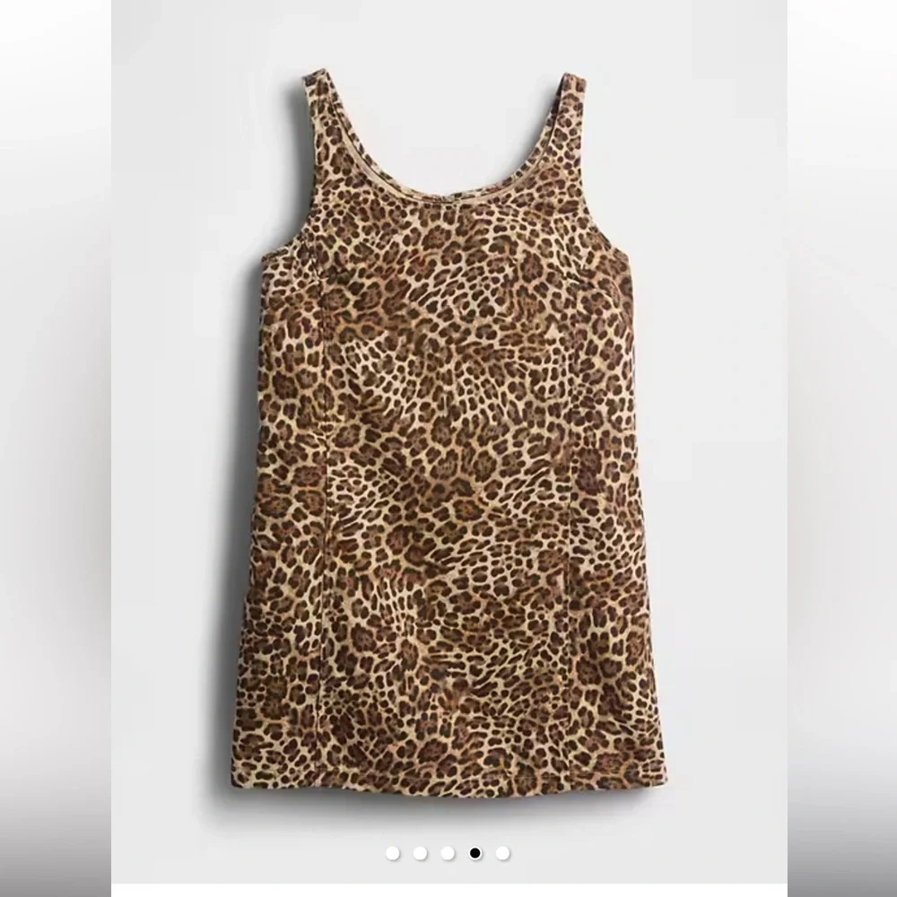 BNWOT GAP Ultrasoft Denim Leopard Mini Dress with pockets size XL - Picture 2 of 5